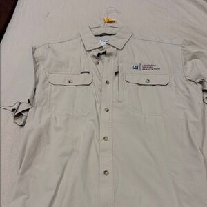 Poncho Beige Short Sleeve Button-Up Shirt